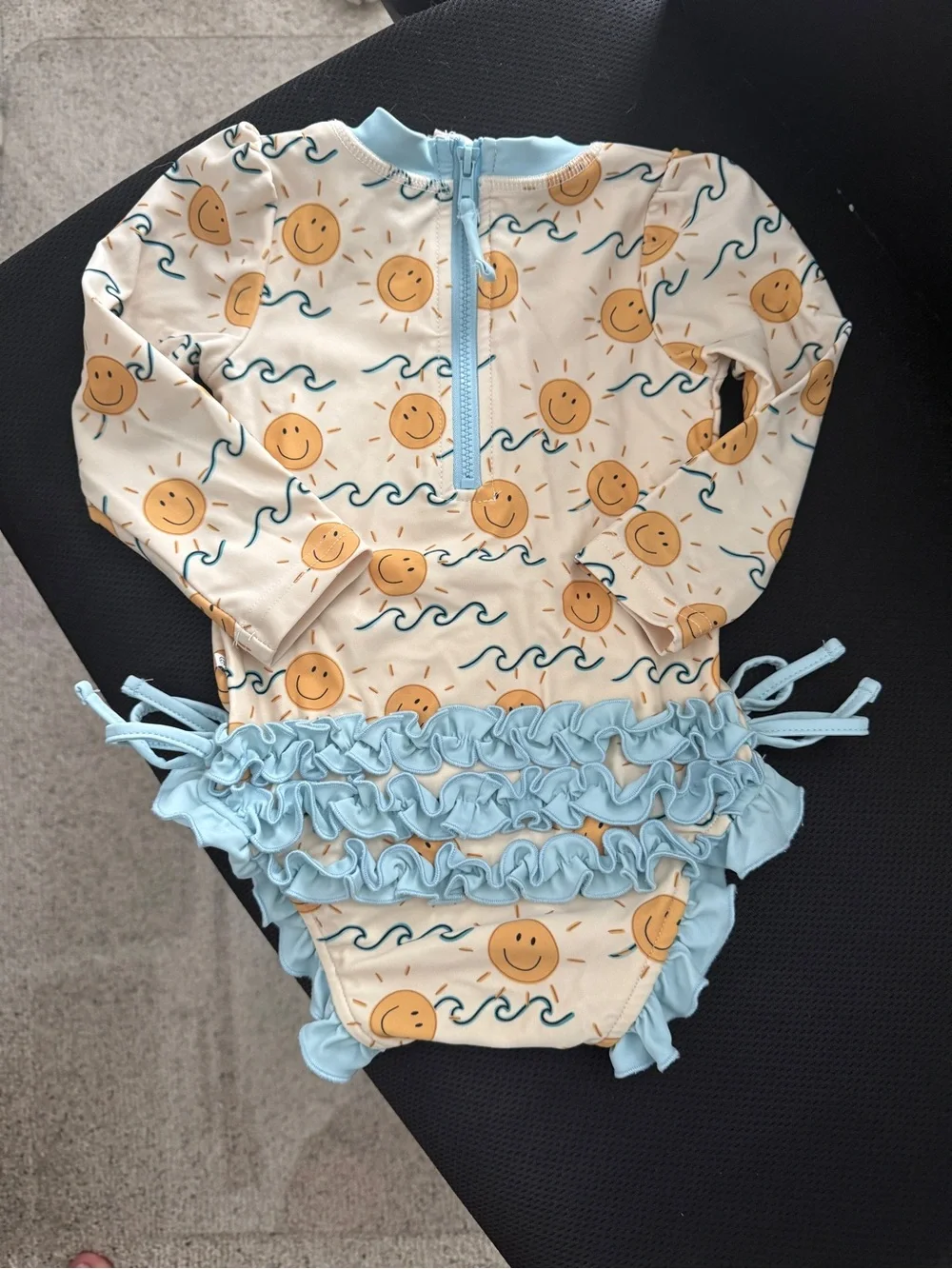 Caden Lane Cream & Light Blue Baby Long Sleeve Swimsuit
